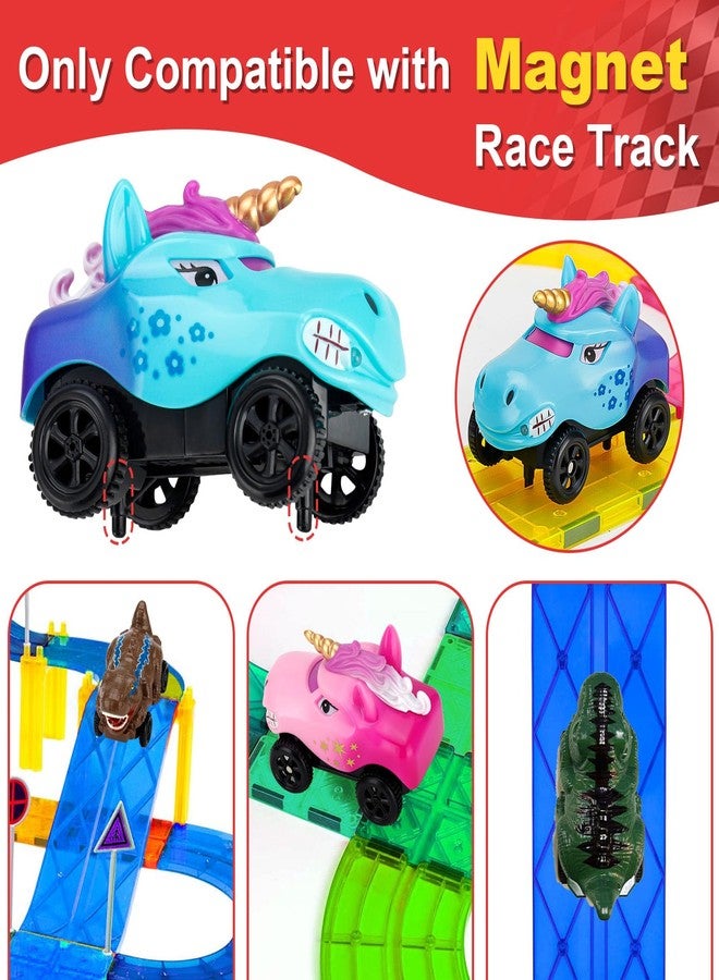 Save Unicorn Magnetic Track Cars Replacement Only,Only Compatible with Magnetic Car Tracks for Kids Ages 3+, Flex Track Race cars Accessories Construction Building Kits for Magnet Tracks Glow in the Dark (4pack) - Image 2